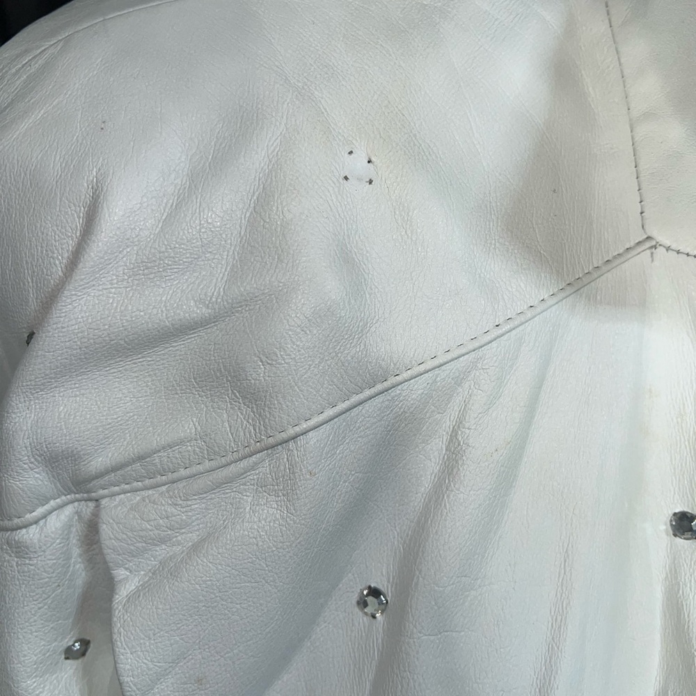 1990 Copper Key Leather White Rhinestone Jacket - Picture 3 of 6